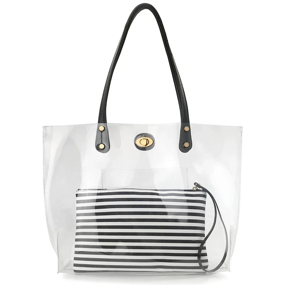 Turnlock Tote With Striped Pouch