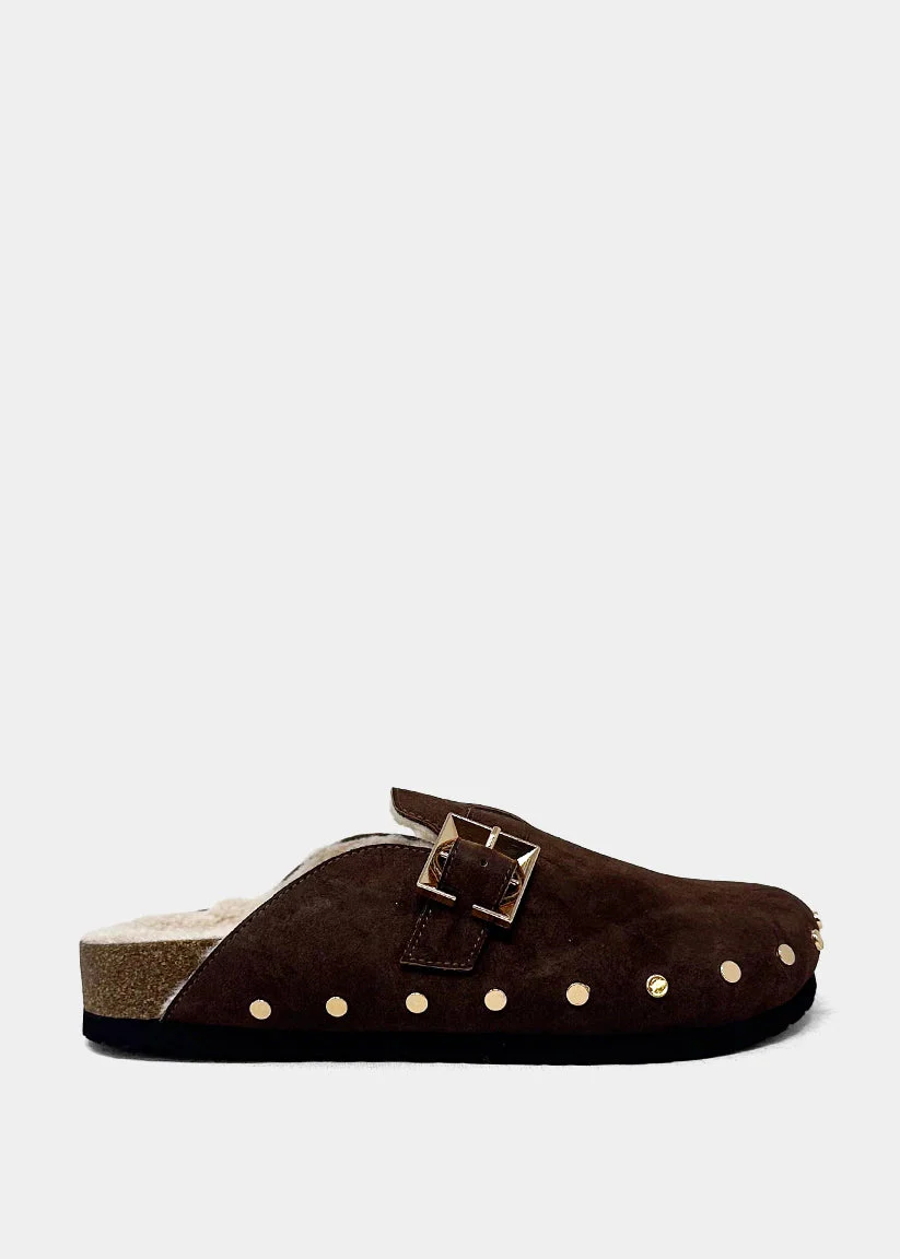 Tori Studded Slide 鈥?Brown Suede